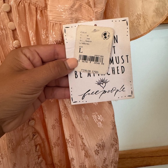 RARE** Free People Pink Maxi Dress with Flutter Sleeves and V-Neck - Picture 4 of 7